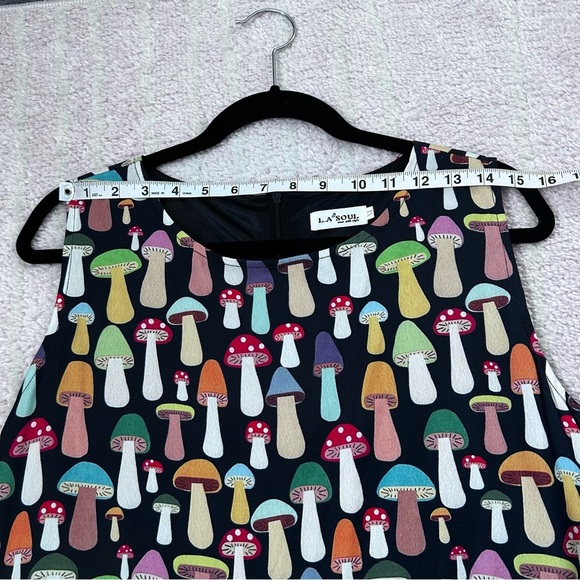 LA Soul Colorful Mushroom Print Mini Dress Pleated Skirt Size XL Cottagecore - Picture 7 of 12